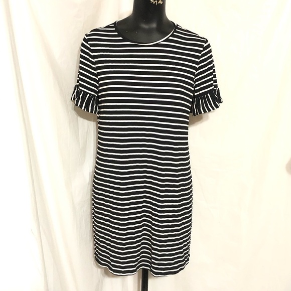 SHEIN Striped Ruffle Sleeve Dress Black White Size Small - Picture 5 of 8